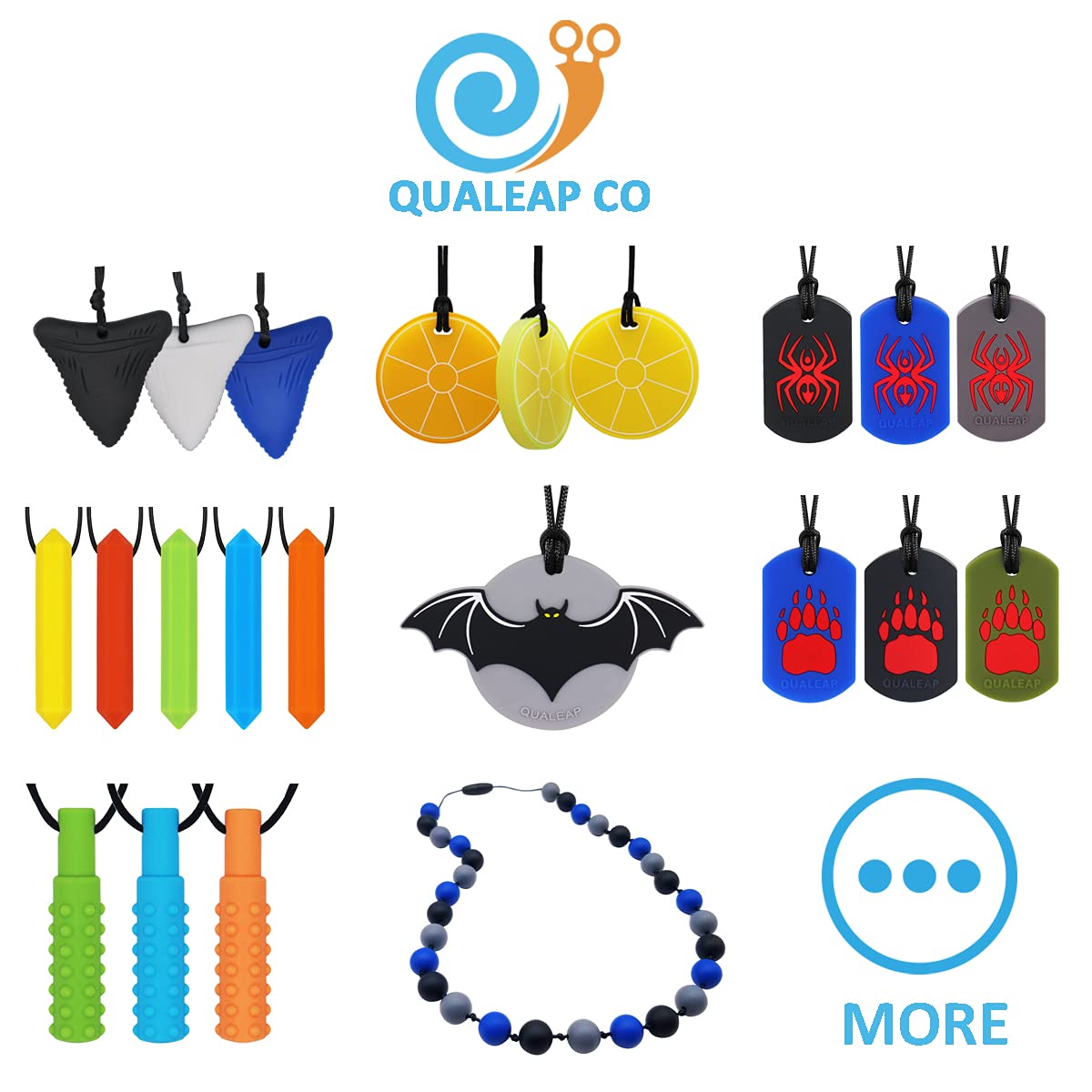 Sensory Chew Necklace for Kids, Boys or Girls - Sensory Oral Motor Aids Teether Toys for Autism, ADHD, Baby Nursing or Special Needs- Reduces Chewing Biting Fidgeting for Kids Adult Chewers