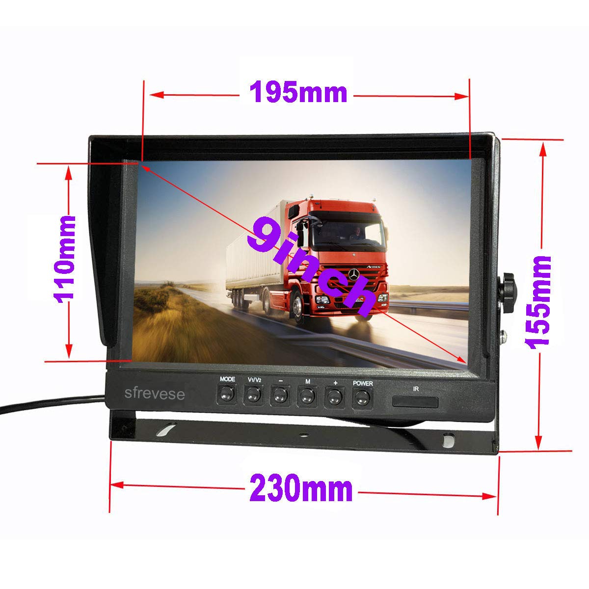 9" 4Pin IPS HD SD DVR Recording 2CH Split Car Rear View Monitor + 2X AHD 1080P Reversing Backup Camera for Bus Long Truck Vehicle Waterproof 12V-24V