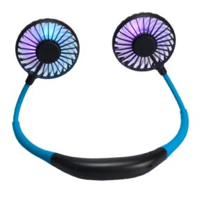 wireless express led neck fan with neckband - lightweight small fan - portable mini usb fan - rechargeable personal fan (blue)
