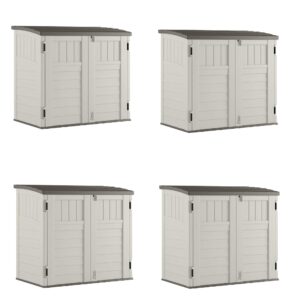 suncast 34 cubic feet horizontal backyard storage stow away shed, ivory (4 pack)