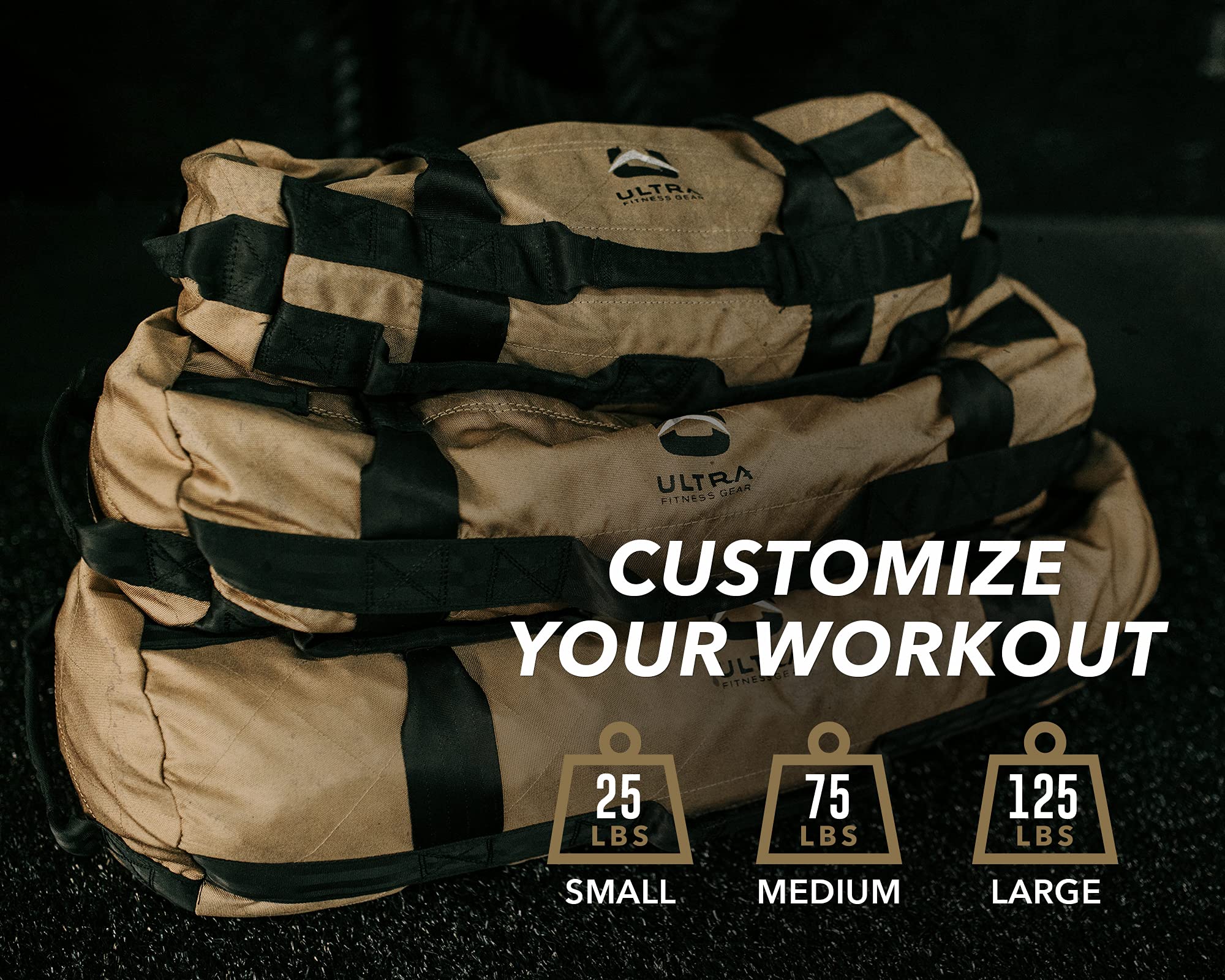 Ultra Fitness Workout Exercise Sandbags - Heavy Duty Sand-Bag, Functional Strength Training, Dynamic Load Exercises, WODs, General Fitness and Military Conditioning (Large 50-125lbs, Black)