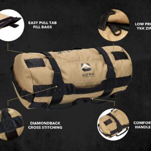 Ultra Fitness Workout Exercise Sandbags - Heavy Duty Sand-Bag, Functional Strength Training, Dynamic Load Exercises, WODs, General Fitness and Military Conditioning (Large 50-125lbs, Black)