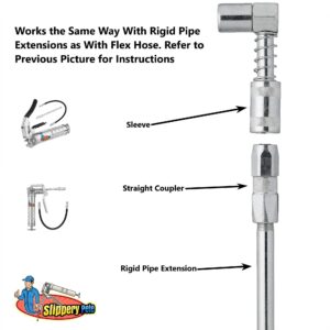 Slippery Pete 90 Degree Grease Coupler Snaps on to Grease Fittings in Tight Spaces