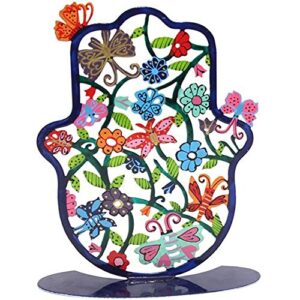 yair emanuel standing hamsa - colorful laser cut butterflies and flowers design stand alone hamsa (large)