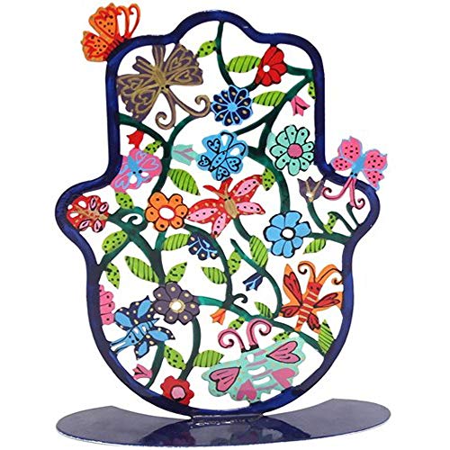 Yair Emanuel Standing Hamsa - Colorful Laser Cut Butterflies and Flowers Design Stand Alone Hamsa (Large)