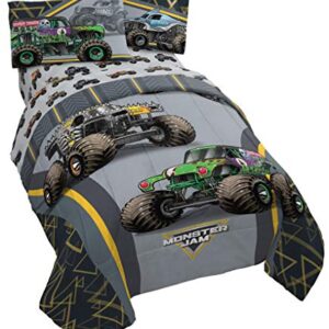 Jay franco Monster Jam MJ Life 4 Piece Twin Bed Set-Includes Reversible Comforter&Sheet Set-Bedding Features Grave Digger, Max-D, Megalodon-Super Soft Microfiber-(Official Monster Jam Product)