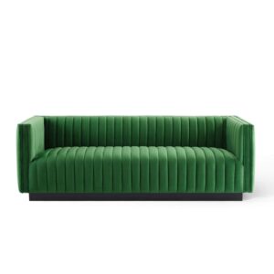 Modway Conjure Channel Tufted Upholstered Performance Velvet Sofa in Emerald