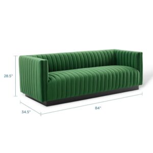 Modway Conjure Channel Tufted Upholstered Performance Velvet Sofa in Emerald