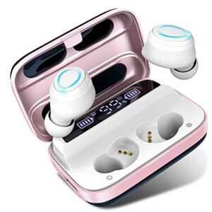 motast wireless earbuds, bluetooth 5.1 earbuds 140h playtime bluetooth headphones stereo noise cancelling wireless earphones in ear with mic, usb-c charging ip7 waterproof headset for sport rose gold