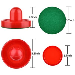 Coopay Air Hockey Pushers and Thicker Air Hockey Pucks, Goal Handles Paddles Replacement Accessories for Game Tables (4 Striker, 4 Puck Pack) (Red, Black, Blue, Green)