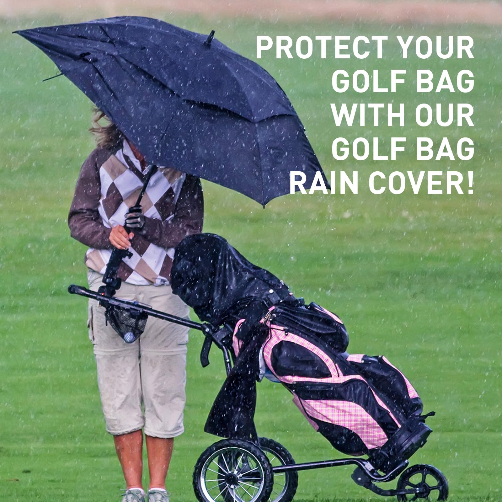 FINGER TEN Golf Bag Rain Hood Cover Pack, Black Rain Cape Umbrella for Golf Cart Bags, Fit Almost All Golfbags (Rain Hood Cover)