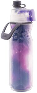 o2cool mist 'n sip misting water bottle 2-in-1 mist and sip function with no leak pull top spout sports water bottle reusable water bottle - 20 oz (celestial purple)