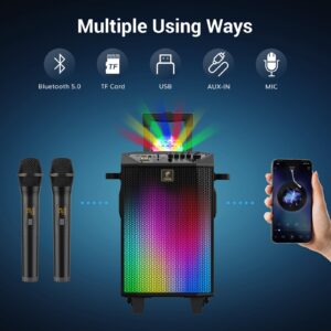 Wireless Karaoke Machine for Adults, TONOR PA System Portable Bluetooth Singing Speaker with Dual Wireless Microphones Microfono, Disco Ball for Home Karaoke, Party, Class and Church K20