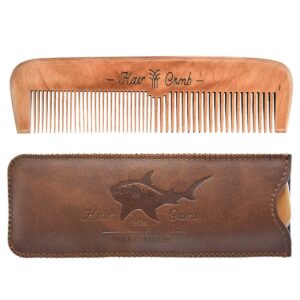 wooden hair combs for men,men's wood beard comb with leather travel case,mens combs for hair,kids comb(brown shark)