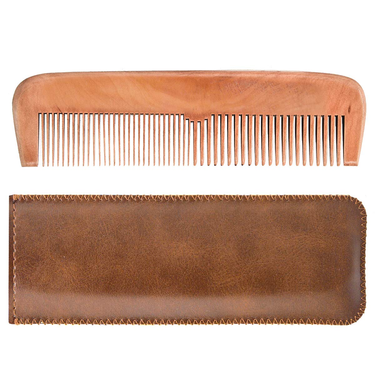 Wooden Hair Combs for Men,Men's Wood Beard Comb with Leather Travel Case,Mens Combs for Hair,Kids Comb(brown shark)