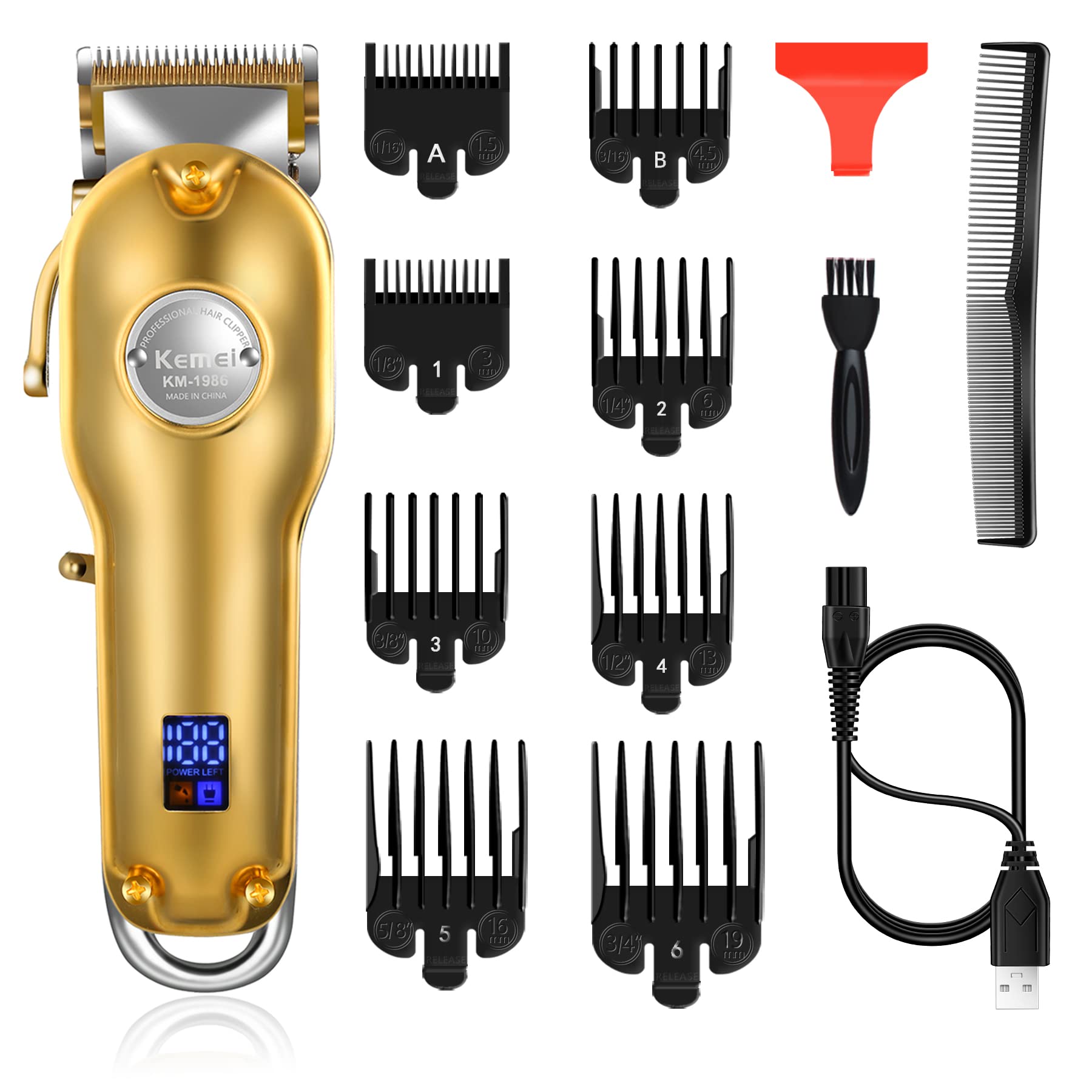 KEMEI Mens Hair Clippers for Hair Cutting Professional Cordless Hair Trimmer for Men LED Display, Father Day Gifts