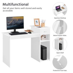 Yaheetech Home Office Computer Desk with Storage Drawer & Monitor Shelf, Writing PC Laptop Table Desk Study Workstation Furniture for Small Spaces, White