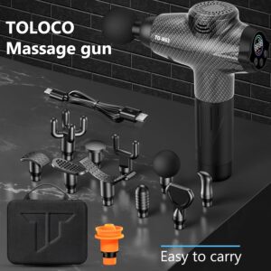 TOLOCO Massage Gun Deep Tissue, Back Massage Gun with 12 Heads, Percussion Massage Gun for Pain Relief, Gift for Mother Day & Father Gift, Dark Carbon