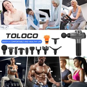 TOLOCO Massage Gun Deep Tissue, Back Massage Gun with 12 Heads, Percussion Massage Gun for Pain Relief, Gift for Mother Day & Father Gift, Dark Carbon