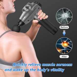 TOLOCO Massage Gun Deep Tissue, Back Massage Gun with 12 Heads, Percussion Massage Gun for Pain Relief, Gift for Mother Day & Father Gift, Dark Carbon