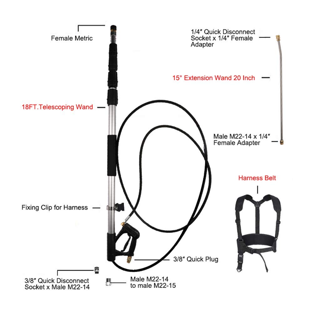 jOYjOB Pressure Washer Telescopic Wand Pressure Washer Extension Wand Power Washer Telescopic Spray Wand with Belt for 4000 PSI Power Washer Extension Lance, 18ft