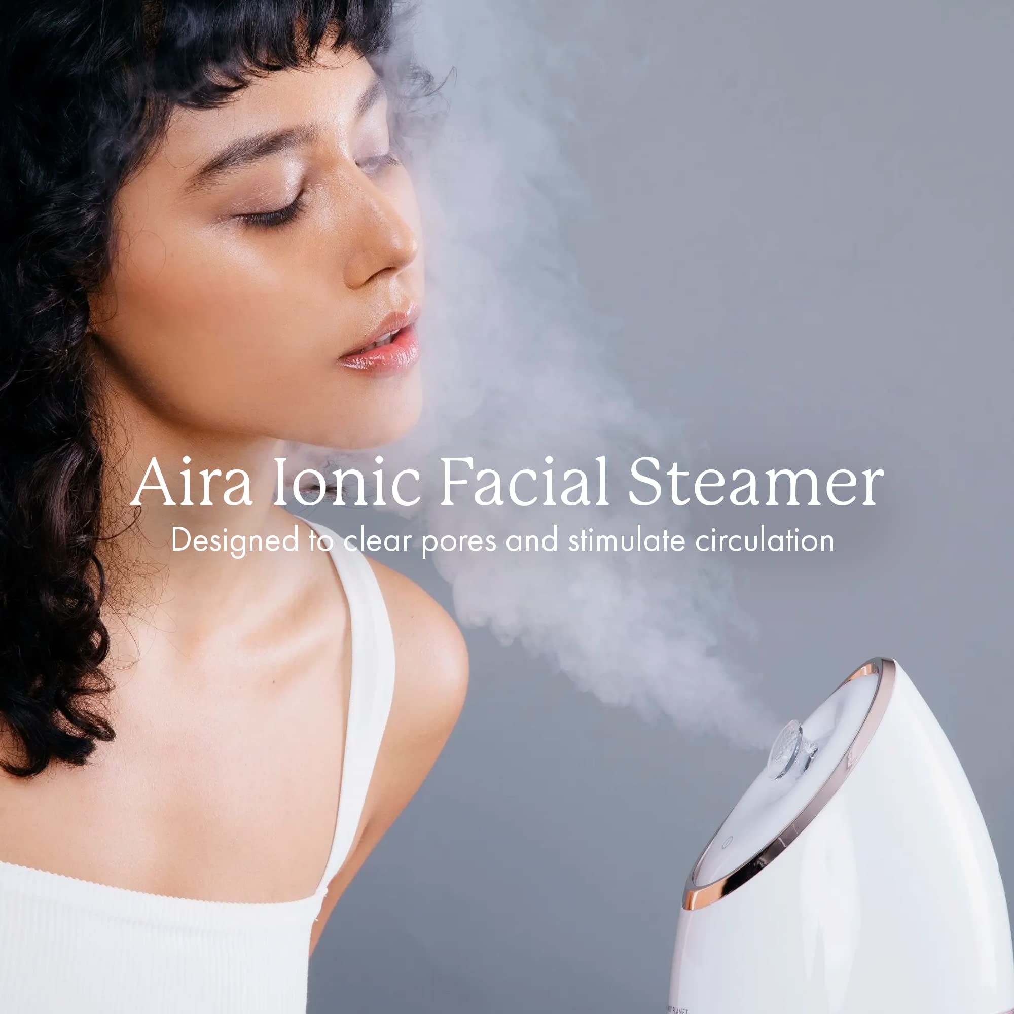 Vanity Planet Aira Ionic Facial Steamer (Rose Gold) - Pore Cleaner That Detoxifies, Cleanses and Moisturizes - Adjustable Nozzle, Water Tank with 3 Essential Oil Baskets