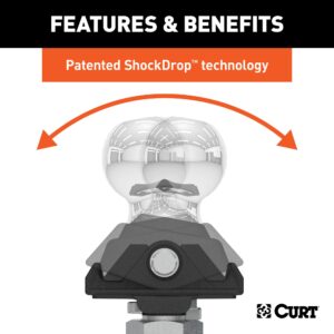 CURT 45143 RockerBall Cushion Hitch Ball Mount, 7,500 lbs 2-Inch Diameter, 2-in Shank, 3" Drop, Anti-Rattle Pin