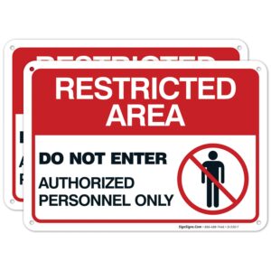 sigo signs authorized personnel only sign, restricted area sign, do not enter, (2 pack) 10x7 inches, rust free .040 aluminum, fade resistant, made in usa by sigo signs