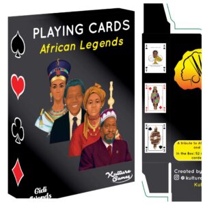 kulture games playing cards: african legends - african playing cards - trivia party game for adults & family game night - black history playing cards – inspirational african legends trivia card game