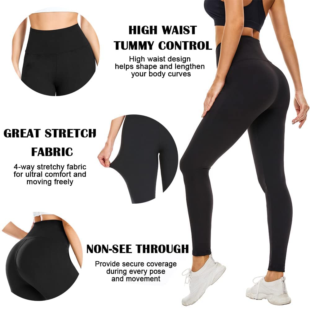 FULLSOFT 3 Pack Leggings for Women,Womens Leggings,Black Workout High Waisted Tummy Control Leggings Tights Yoga Pants for Everyday,Gifts(Large-X-Large)