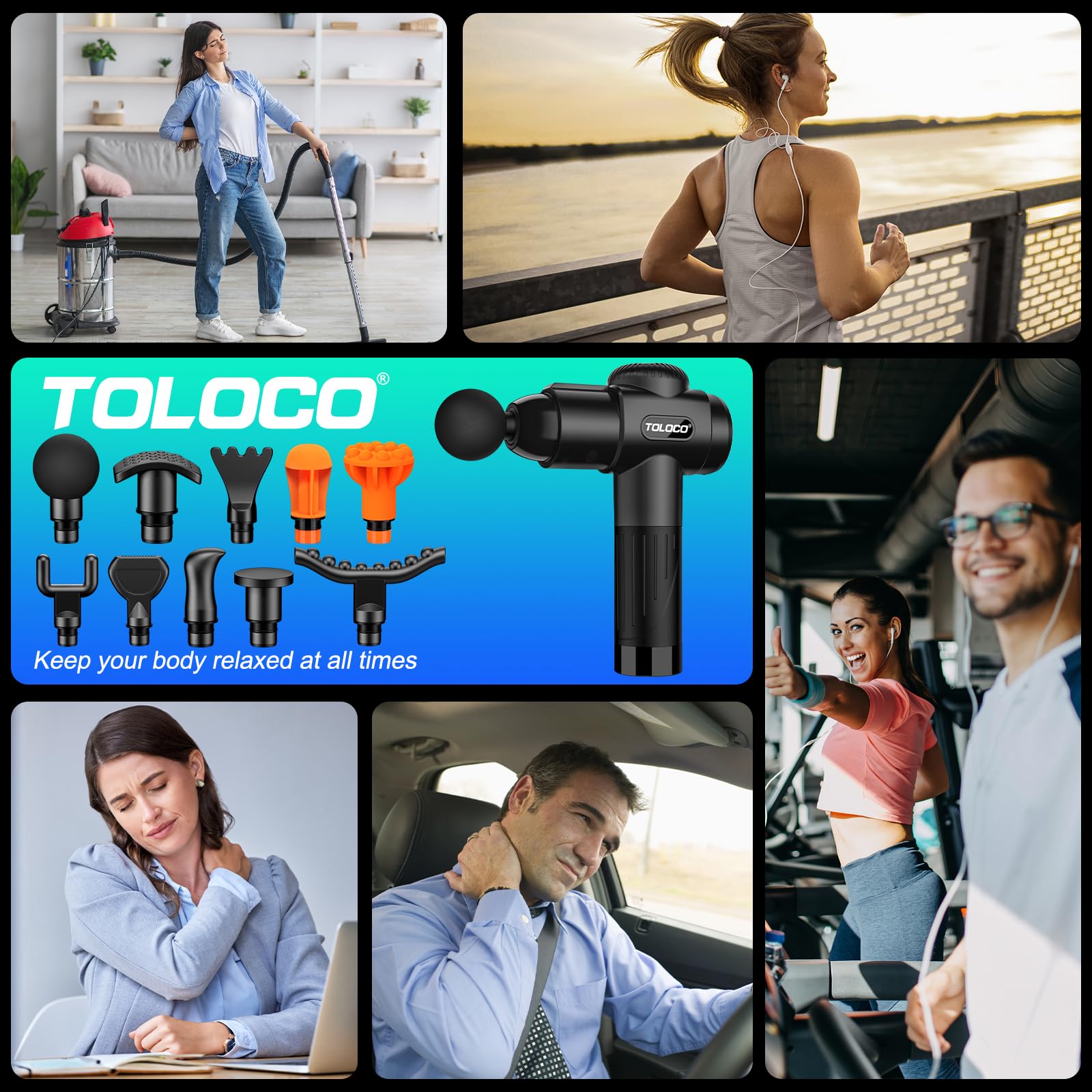 TOLOCO Massage Gun, Father Day Gifts, Deep Tissue Back Massage for Athletes for Pain Relief, Percussion Massager with 10 Massages Heads & Silent Brushless Motor, Relax Gifts for Dad/Mom, Black