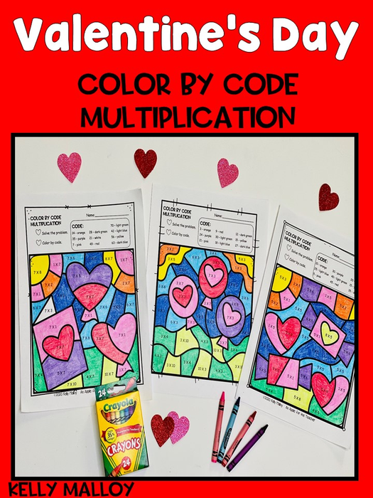 Valentine's Day Multiplication Facts Color By Number