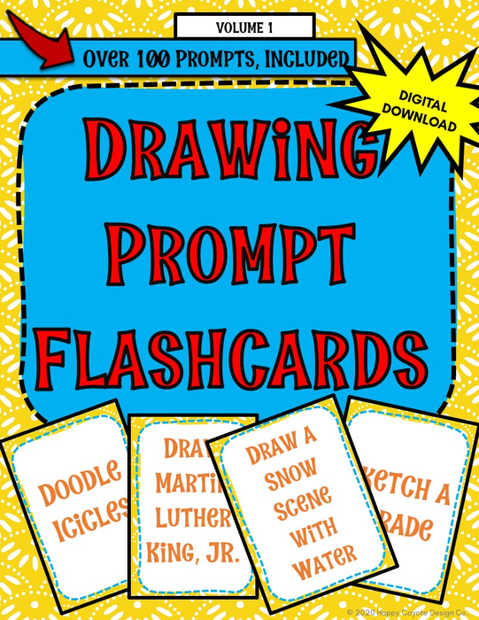 Drawing Prompt Flashcards Volume 1 | Over 100 Prompts Included | Digital Download | Classroom Activity