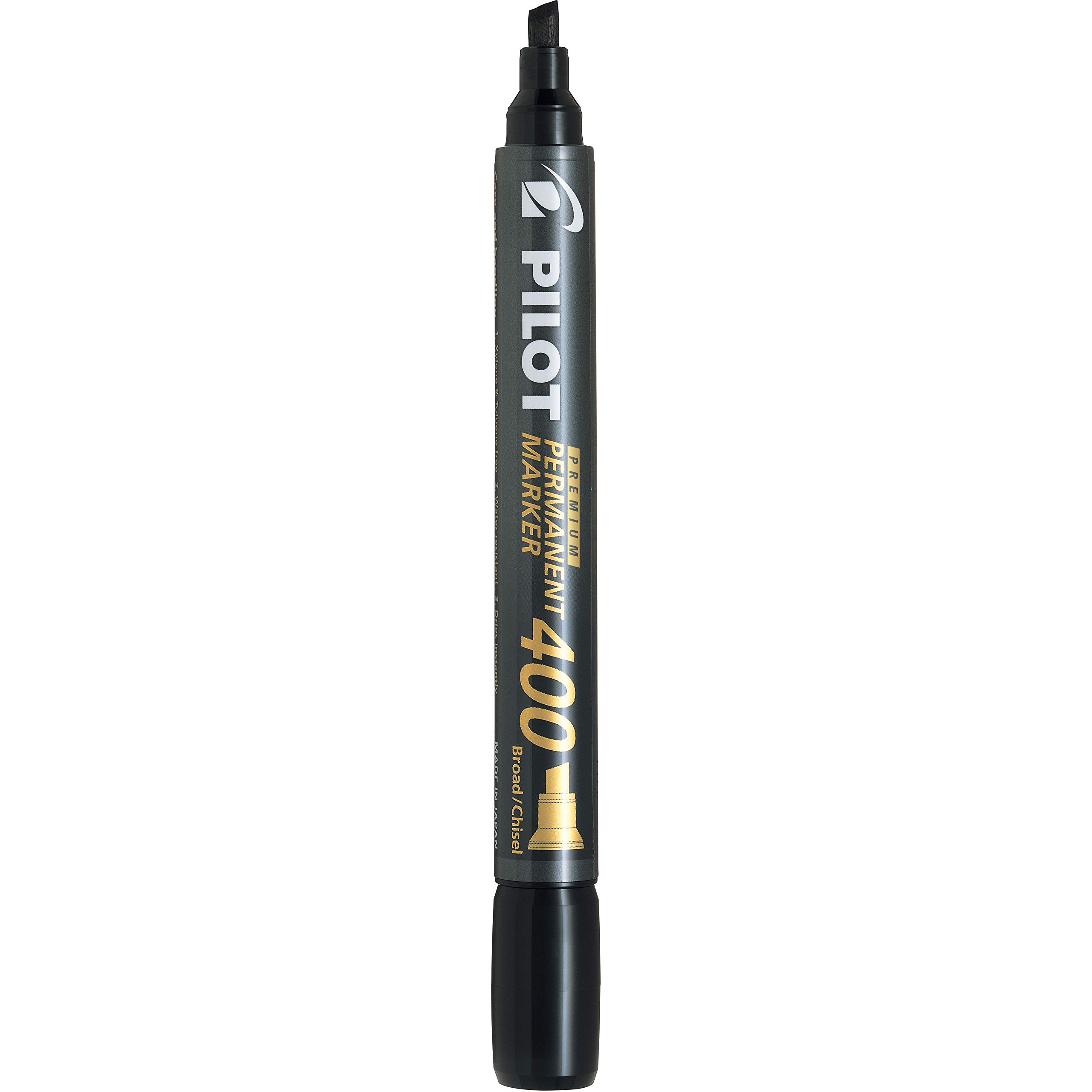 PILOT Premium 400 Permanent Markers, Broad Point Chisel Tip, Black Ink, Box of 12 (SA4-BLK)