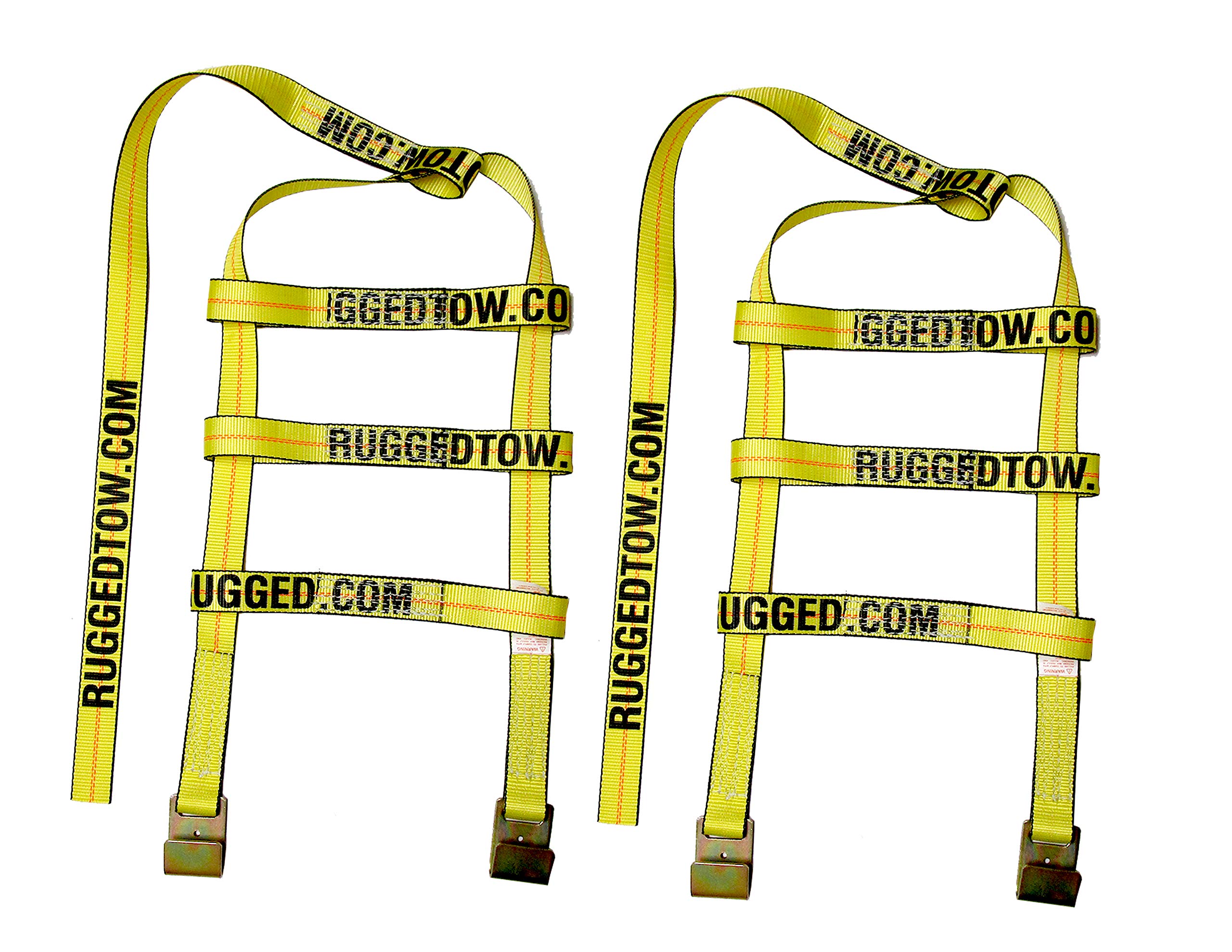 RuggedTow 2X USA Car Basket Straps Adjustable Tow Dolly DEMCO Wheel Net Set Flat Hook Standard Wheels Fits (14-20 Inches, Yellow) Domestic