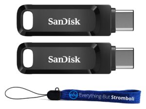 sandisk 64gb ultra dual drive go (sdddc3-064g-g46) 2-in-1 usb type-a & type-c flash drive - 2 pack bundle with 1 everything but stromboli lanyard