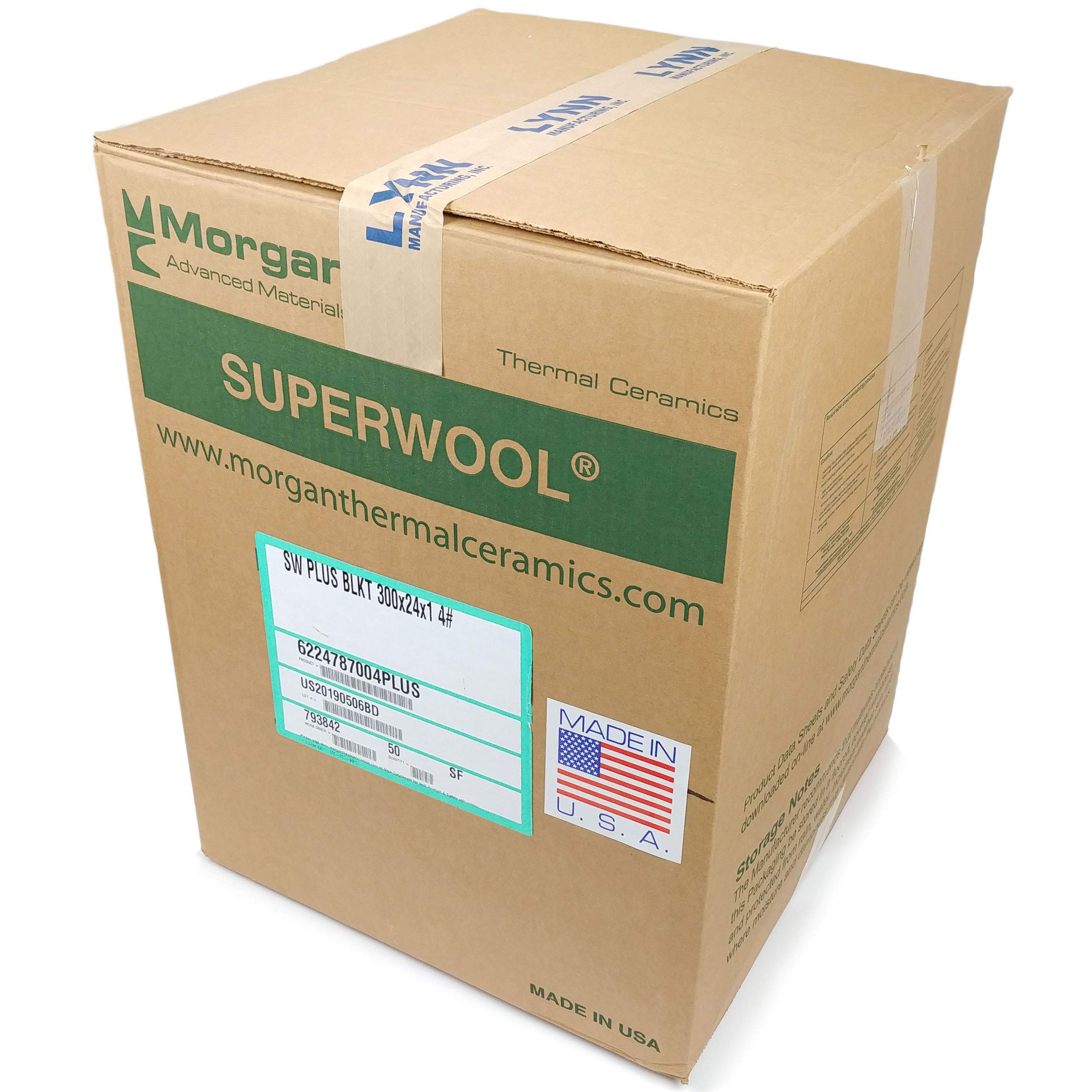 Lynn Manufacturing 1" Thick, Superwool Plus Insulation, Morgan Thermal Ceramics, 2200F Rated, 4 Lb. Density, 24" Wide, 25 Ft. Long, Ceramic Fiber Alternative, Safer Kaowool, 4SP12