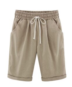 vcansion women's drawstring elastic waist shorts plus size shorts khaki asian 6xl/us 16-18