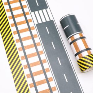 Manzawa Road Tape for Toy Car & Trains,3 Tape Rolls, Bonus 160 Traffic Sign Die Cut Stickers, 4 Road Tight Curves and 4 Trains Tight Curves, Develop Your Kids Imagination and Memory, Play and Learn