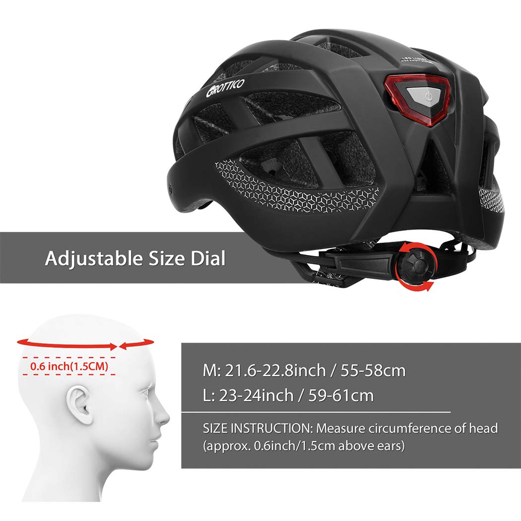 Adult-Men-Women Bike Helmet with Light - Mountain Road Bicycle Helmet with Replacement Pads & Detachable Visor (Matte Black, M(21.6-22.8 in/55-58cm))