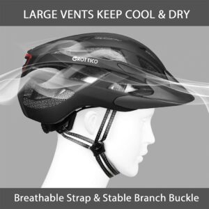 Adult-Men-Women Bike Helmet with Light - Mountain Road Bicycle Helmet with Replacement Pads & Detachable Visor (Matte Black, M(21.6-22.8 in/55-58cm))