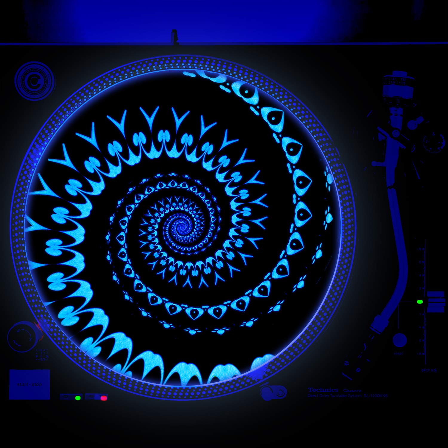 Spade Spiral - DJ Turntable Slipmat 12 inch GLOW (glows under black light)