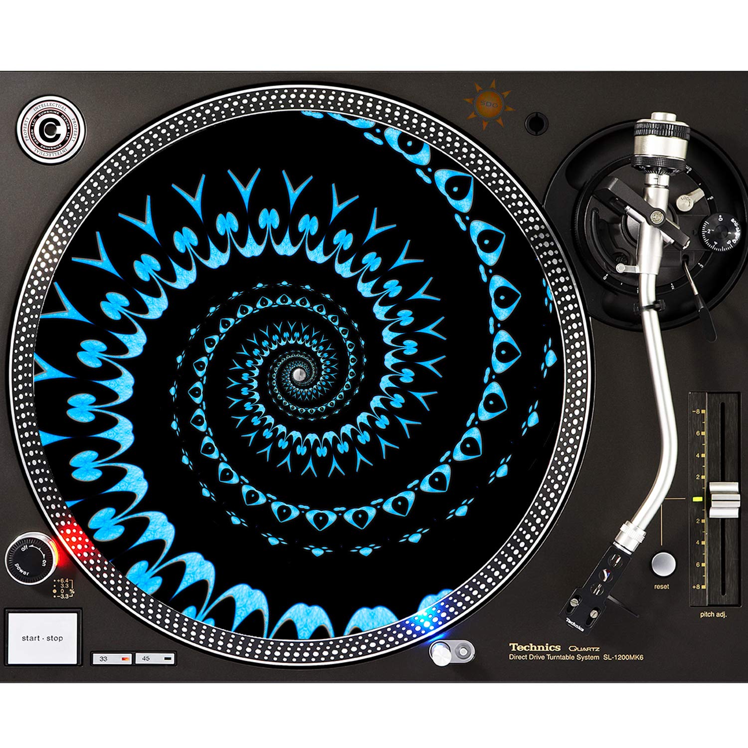 Spade Spiral - DJ Turntable Slipmat 12 inch GLOW (glows under black light)