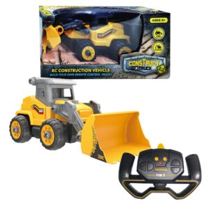 mukikim construct a truck 2.0 – front loader. remote control take apart truck toys for kids. educational stem rc car building set. electric bucket loader assemble kit & tool included