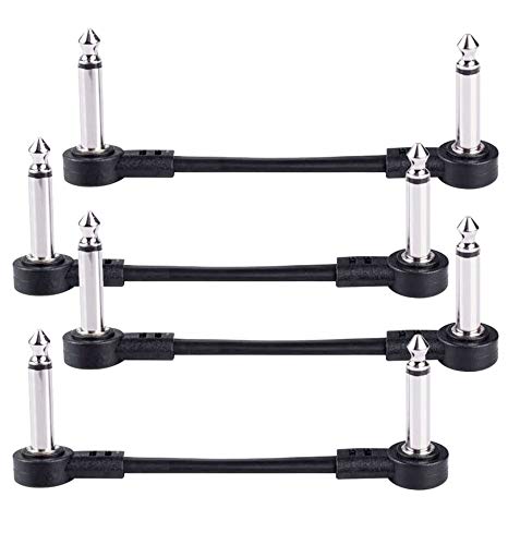 GOGHOST 6 Inch Guitar Patch Cables 4 Pack, 1/4" TS Right Angle Effect Pedal Flat Cables, Black