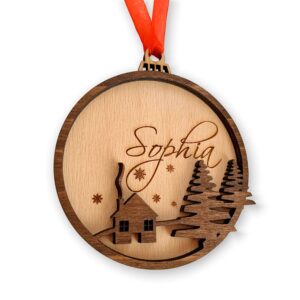 personalized wood christmas 2024 tree ornament custom name handmade engraved home decorations wooden house winter hanging 3d tree decor housewarming gift holiday gift name tags bauble new year 2025