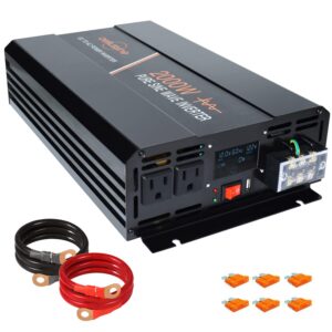 aeliussine 2000w pure sine wave inverter-12v dc to 120v ac power converter with 2 ac outlets, 12 volt power inverter for truck, rv, camping, home, emergency power