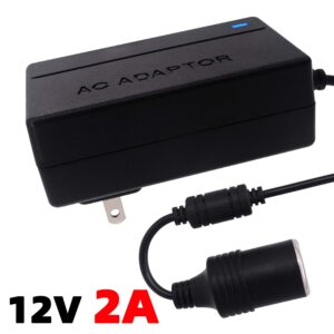 iSaddle 110V AC to DC 12V 2A Power Converter - 100V-250V AC Wall Plug to 12V DC Car Cigarette Lighter Socket Transformer for Car GPS Dash Cam FM Transmitter Razor Cell Phone Charger Power Supply