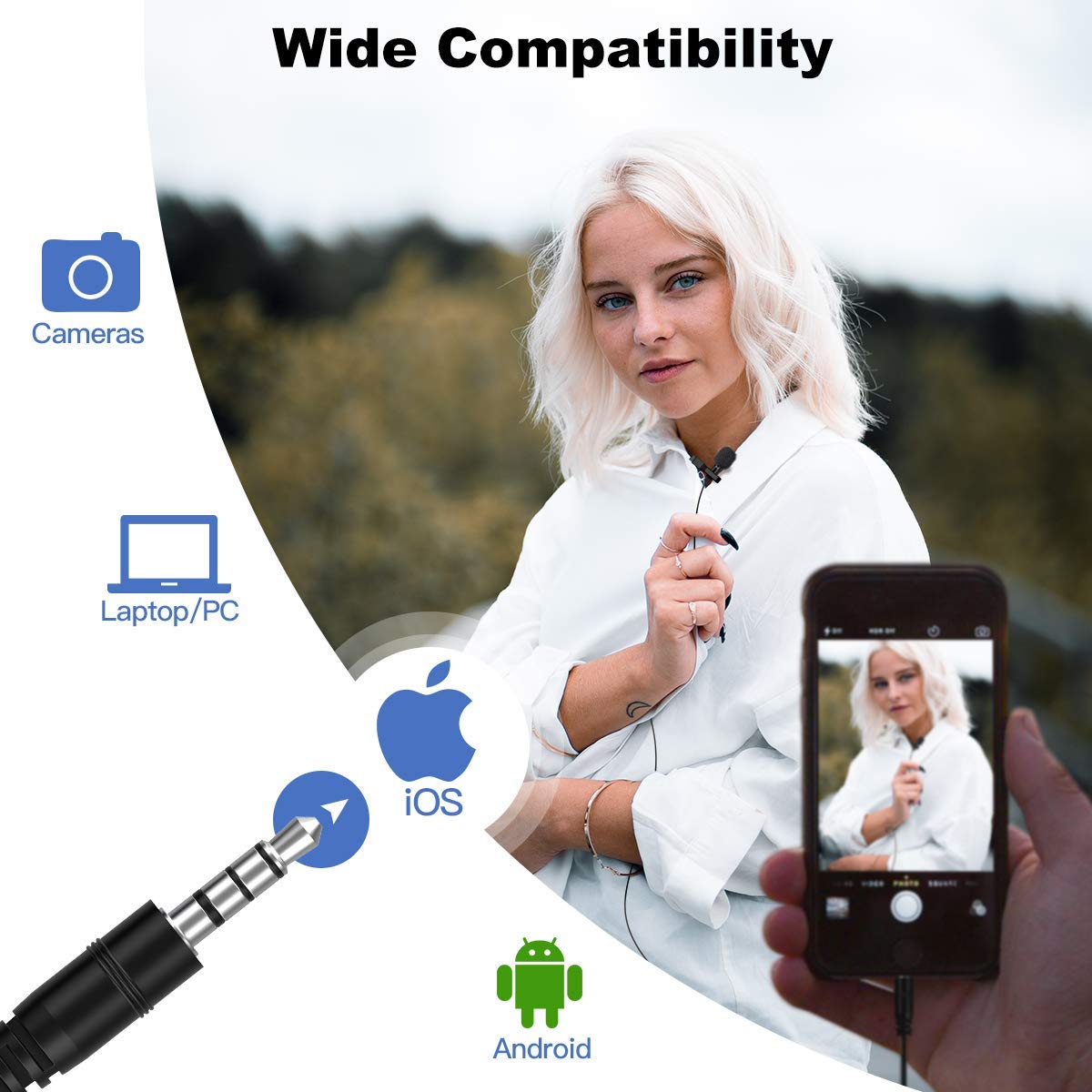 SYNCO Lavalier Microphone S6E, Omnidirectional Lapel Mic 6M/ 19.7ft Cable Recording for Smartphones Camera Laptop PC for Interview YouTube Blog Live Streamings