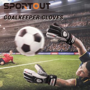 Sportout Goalie Gloves, Goalkeeper Gloves with Fingersave, Soccer Gloves, Breathable Soccer Goalie Gloves, 4mm Latex, for Kids Youth and Adult (9, Black)